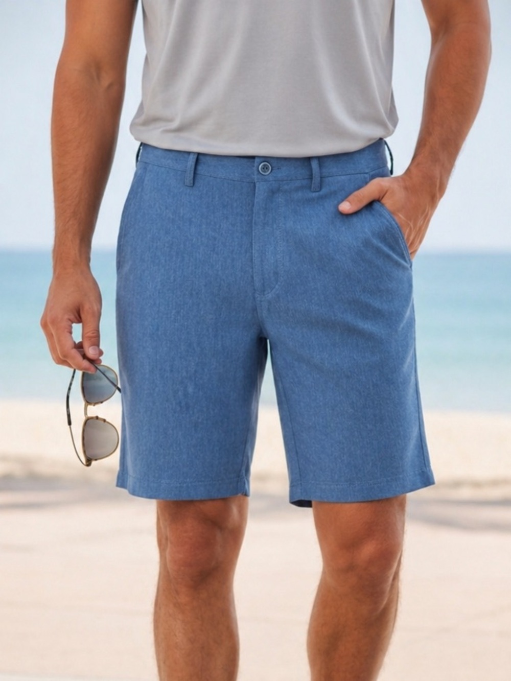 Men’s Lightweight Blue Golf Shorts 38 Flat Front Stretch Coastal Summer Casual